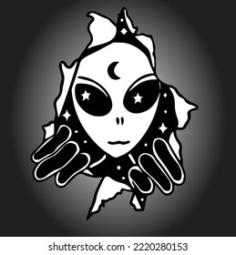 Black and white alien design that comes out of the wall. This design also has a black and white gradient that gives depth 