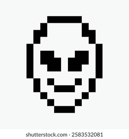black and white alien pixel art icon vector illustration.