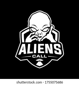 black and white alien vector logo design 