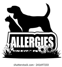 Black and white Allergies icon with dog cat plants EPS 10 vector stock illustration