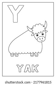 Black and white alphabet flashcard for children. Learning letter Y. Coloring book.