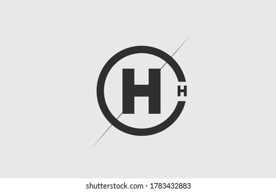 black white alphabet H letter logo icon. Simple line and circle design for company corporate identity