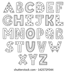 Black White Alphabet Hand Drawn Outline Stock Vector (Royalty Free ...