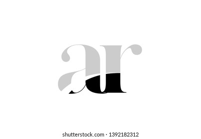 black and white alphabet letter ar a r logo icon design for a company or business
