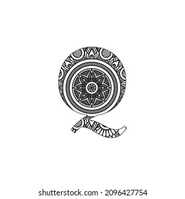 Black and white alphabet letters with flower shaped mandala design