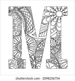 Black and white Alphabet mandala coloring oage