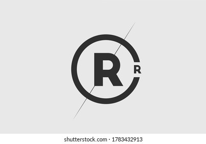 black white alphabet R letter logo icon. Simple line and circle design for company corporate identity
