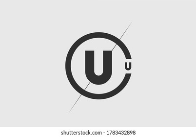 black white alphabet U letter logo icon. Simple line and circle design for company corporate identity
