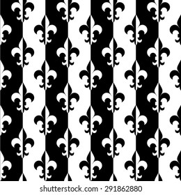 Black and white alternating Fleur-de-lis half and half vertical.Seamless stylish geometric background. Modern abstract pattern. Flat monochrome design.