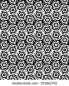 Black and white alternating small squares cut through hexagons.Seamless stylish geometric background. Modern abstract pattern. Flat monochrome design.