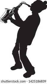 black and white alto sax player vector 