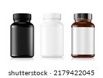 Black, white and amber bottles mockup isolated on white background. Can be used for medical, cosmetic, food. Vector illustration. EPS10.	