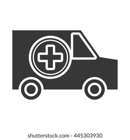 black and white ambulance car side view over isolated background, vector illustration 