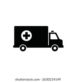 Black and white ambulance icon representing medical emergency response and healthcare
