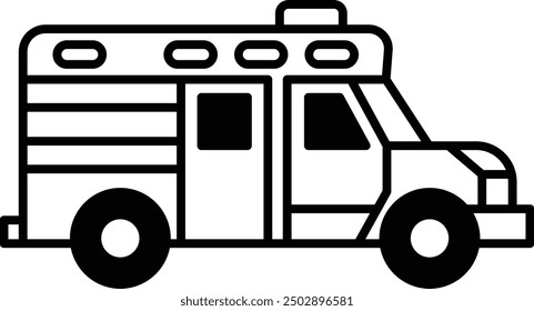 A black and white ambulance with the roof. The vehicle is parked on a white background