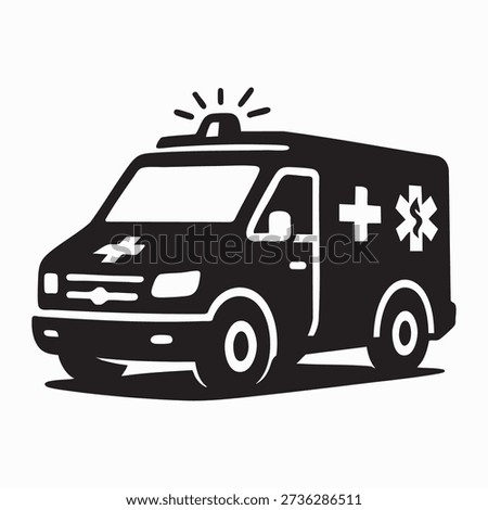 Black and White Ambulance Vector – Three-Quarter Front View