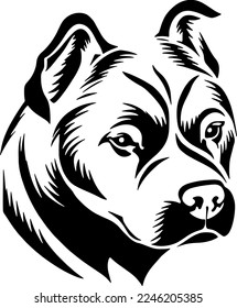 Black and white American Bulldog Head Isolated Dog Face Vector illustration