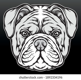 Black white american bulldog. Premium vector