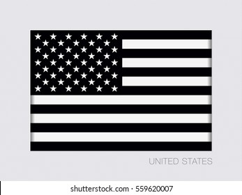 Black and White American Flag. Aspect Ratio 2 to 3. Under Gray Cardboard with Inner Shadow