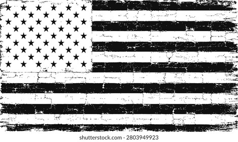 Black And White American Flag Distressed Vintage USA Vector Illustration