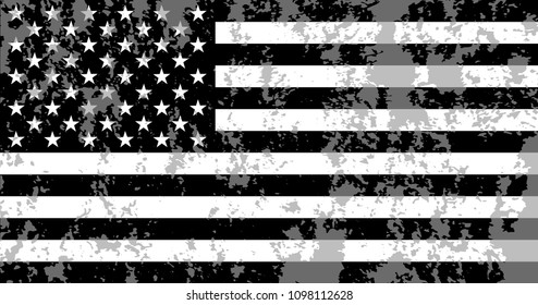 Black And White American Flag. Grunge USA Flag. Vector  Illustration.