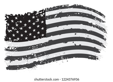 Black and white American flag in grunge style.Old  flag of United States.