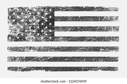 Black and white American flag in grunge style.Old  flag of United States.