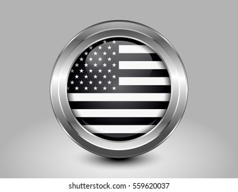 Black and White American Flag. Metal and Glass Round Icon. This is File from the Collection North America Flags