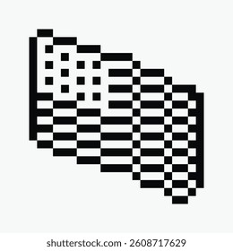 black and white American flag pixel art icon vector illustration.