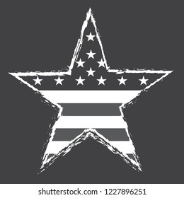 Black and white American flag in star shape