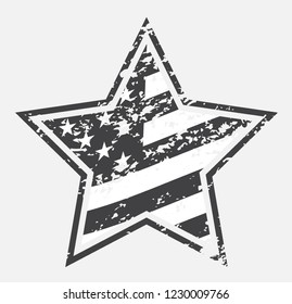 Black and white American flag in star shape.Grunge USA flag icon.