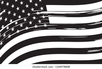 Black and white American flag.Grunge  flag of USA.