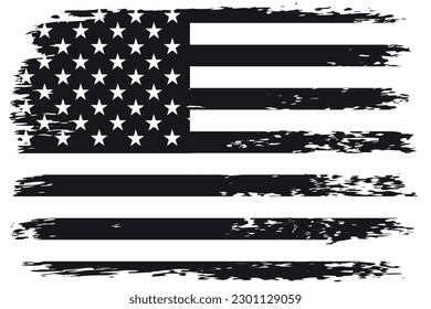 Black and white American flag.Grunge flag of United States.