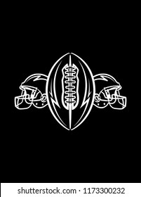 A black and white American Football ball and helmets icon illustration background. Vector EPS 10 available.