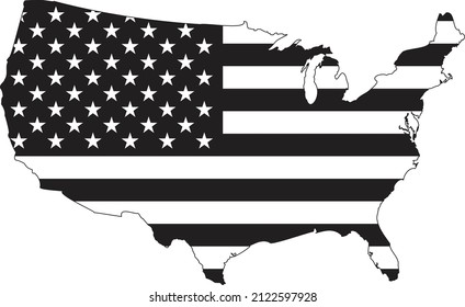 Black And White American United States Flag with map