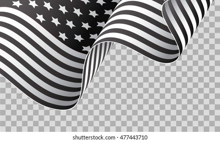 Black and white American waving flag isolated on transparent background vector illustration