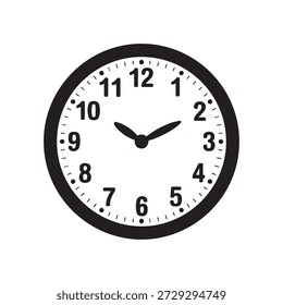 Reloj analógico en blanco y negro que muestra el tiempo con números y agujas en negrita
