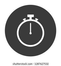 Black and white analogue stopwatch circle icon. Simple and modern as well as minimal vector design with black background. Ideal to use for sport, countdowns and time