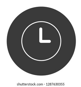 Black and white analogue wall clock circle icon. Simple, modern and minimal vector design with black background. Ideal to use to represent time, appointments scheduled and make them stand out.