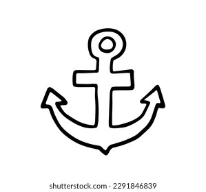 Black and white anchor. Anchor doodle sketch isolated on white background