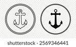 Black and White Anchor Icon Set. Flat Vector Monochrome Anchor Shapes in Circular Rope Frame. Nautical Anchor Symbols, Marine Rope Border Design. Vector Illustration