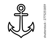 Black and white anchor icon with two flukes and ring top