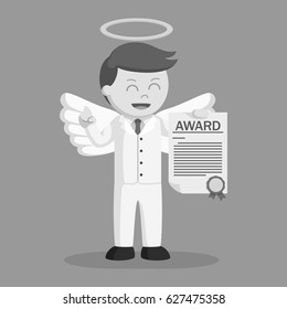 black and white angel businessman with certificate award black and white style