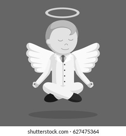 black and white angel businessman flying meditate black and white style