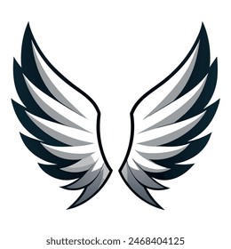 Black and white angel wings on white background represent symmetry and elegance