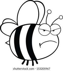 Black and White Angry Bee Cartoon Mascot Character