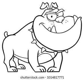 Black And White Angry Bulldog Dog Cartoon Mascot Character. Vector Illustration Isolated On White Background