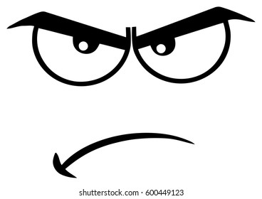 Black And White Angry Cartoon Funny Face With Grumpy Expression. Vector Illustration Isolated On White Background