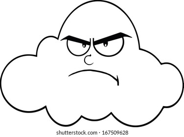 Black And White Angry Cloud Cartoon Mascot Character. Vector Illustration Isolated on white