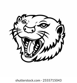 black and white, angry, cool otter head mascot, vector and Graphic illustration.